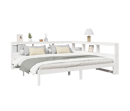 Cama con estantería sin colchón madera maciza blanca 200x200 cm