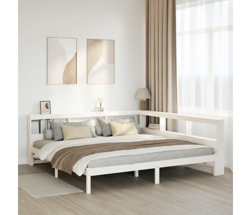 Cama con estantería sin colchón madera maciza blanca 200x200 cm