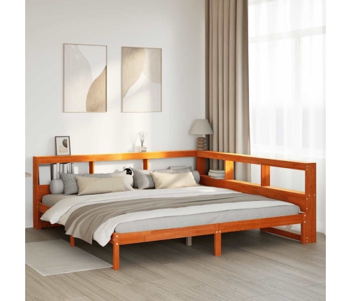 Cama con estantería sin colchón madera maciza marrón 200x200 cm