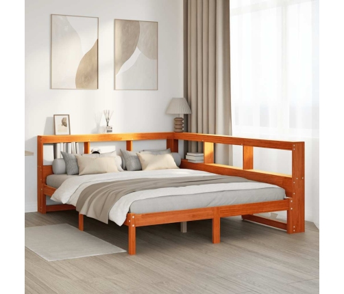 Cama con estantería sin colchón madera maciza marrón 160x200 cm