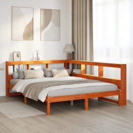 Cama con estantería sin colchón madera maciza marrón 150x200 cm