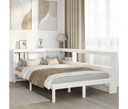 Cama con estantería sin colchón madera maciza blanca 120x200 cm