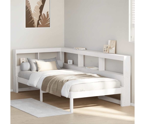 Cama con estantería sin colchón madera maciza blanca 100x200 cm