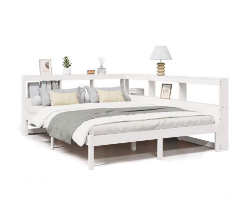 Cama con estantería sin colchón madera maciza blanca 140x190 cm