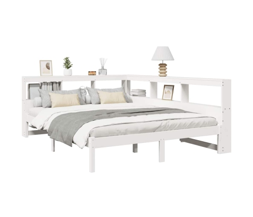 Cama con estantería sin colchón madera maciza blanca 140x190 cm