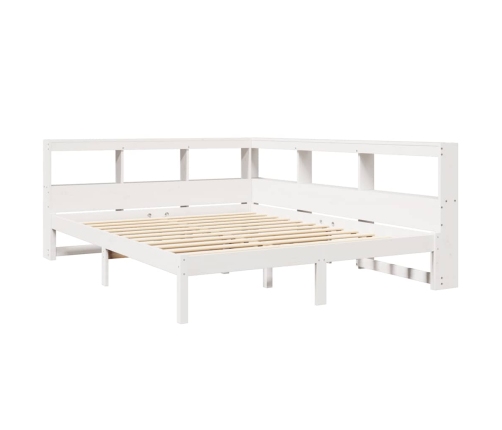 Cama con estantería sin colchón madera maciza blanca 140x190 cm