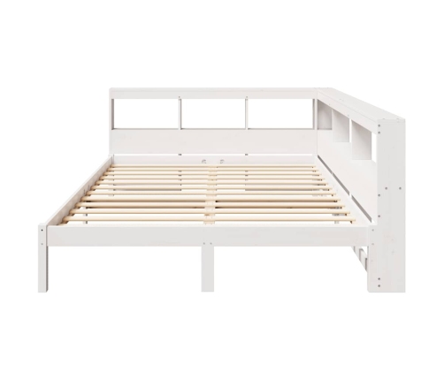 Cama con estantería sin colchón madera maciza blanca 140x190 cm