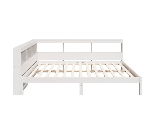 Cama con estantería sin colchón madera maciza blanca 140x190 cm