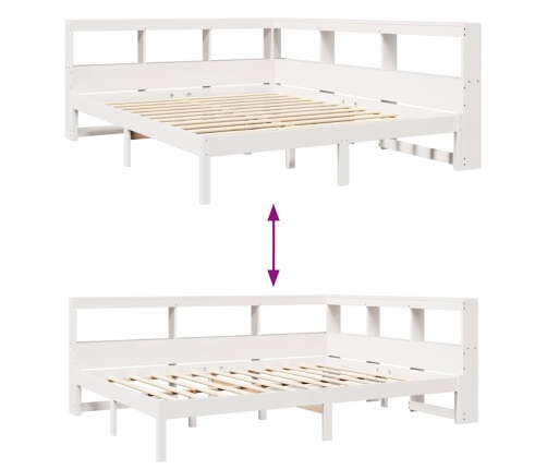 Cama con estantería sin colchón madera maciza blanca 140x190 cm