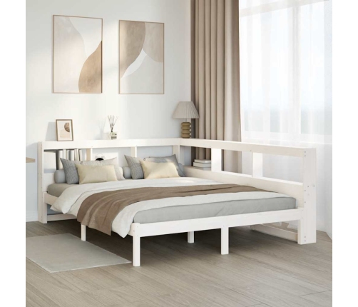 Cama con estantería sin colchón madera maciza blanca 140x190 cm