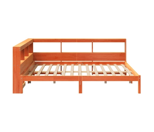 Cama con estantería sin colchón madera maciza marrón 140x190 cm