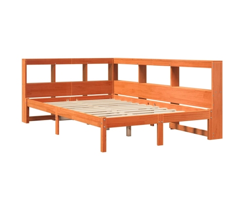 Cama con estantería sin colchón madera maciza marrón 135x190cm