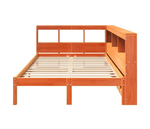 Cama con estantería sin colchón madera maciza marrón 135x190cm