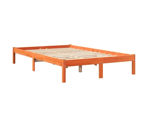 Cama con estantería sin colchón madera maciza marrón 135x190cm