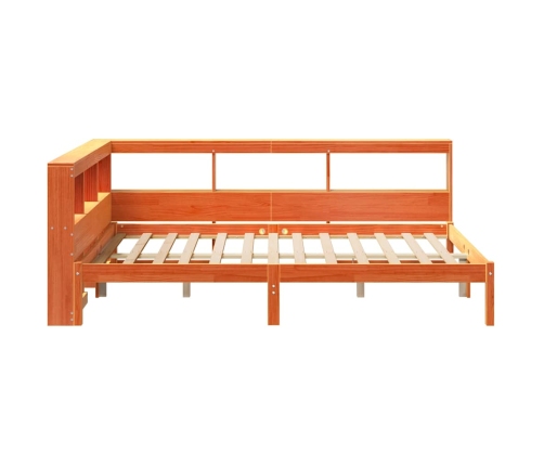 Cama con estantería sin colchón madera maciza marrón 135x190cm