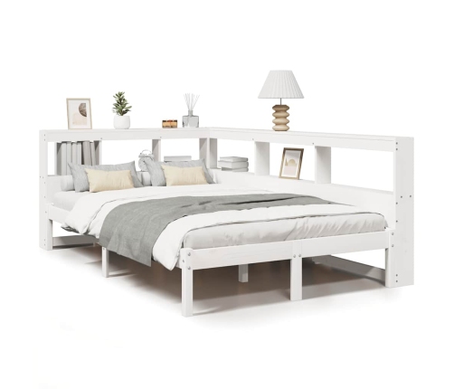 Cama con estantería sin colchón madera maciza blanca 120x190 cm