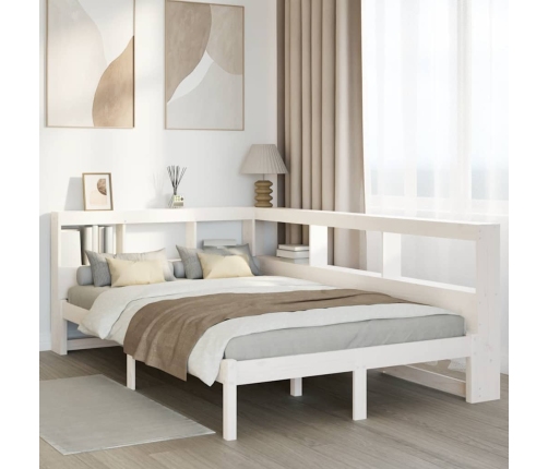 Cama con estantería sin colchón madera maciza blanca 120x190 cm