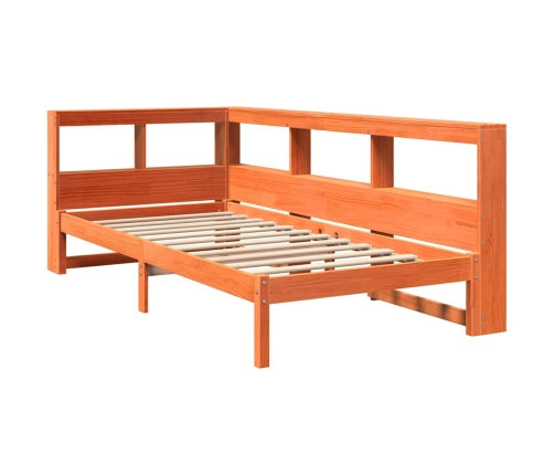 Cama con estantería sin colchón madera maciza marrón 75x190 cm