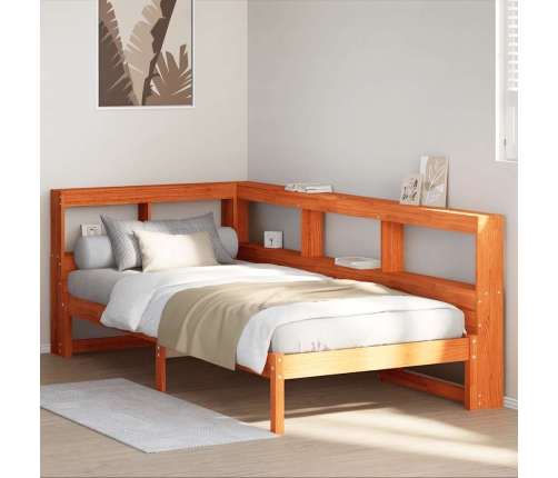 Cama con estantería sin colchón madera maciza marrón 75x190 cm