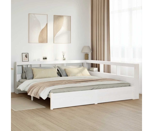 Cama con estantería sin colchón madera maciza blanca 180x200 cm