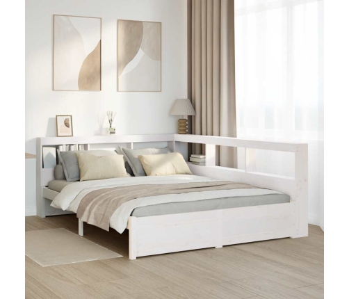 Cama con estantería sin colchón madera maciza blanca 160x200 cm