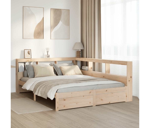 Cama con estantería sin colchón madera maciza de pino 150x200cm