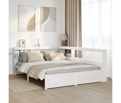 Cama con estantería sin colchón madera maciza blanca 150x200 cm