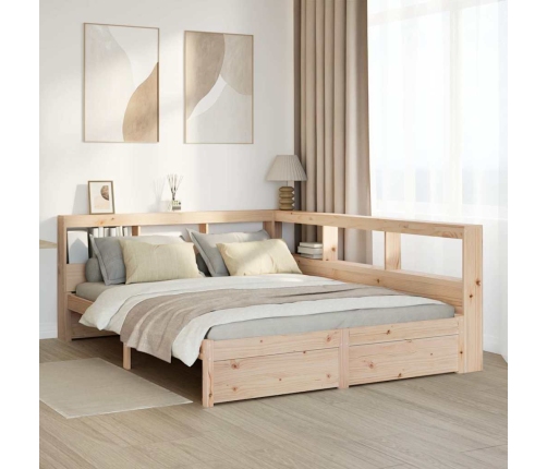 Cama con estantería sin colchón madera maciza de pino 140x200cm