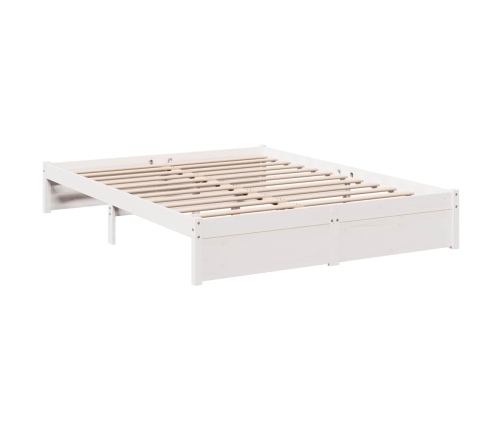 Cama con estantería sin colchón madera maciza blanca 140x200 cm