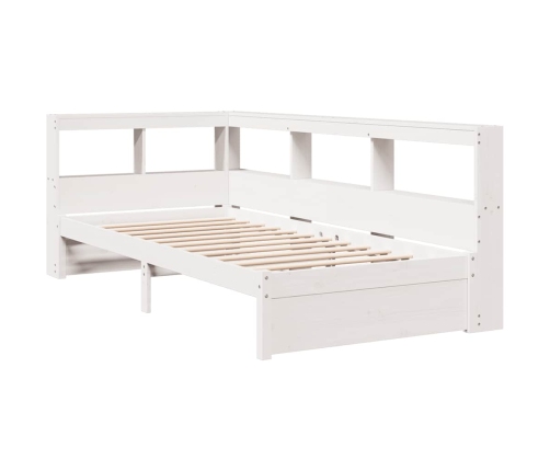 Cama con estantería sin colchón madera maciza blanco 90x200 cm