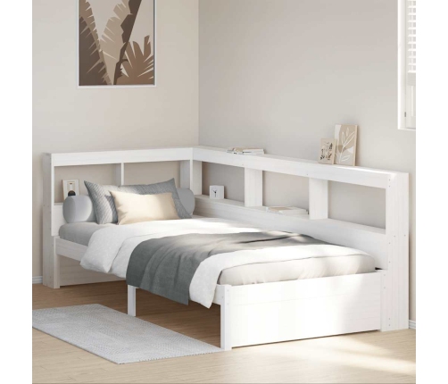 Cama con estantería sin colchón madera maciza blanco 90x200 cm