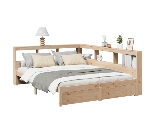 Cama con estantería sin colchón madera maciza de pino 140x190cm