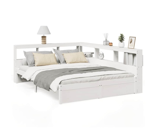 Cama con estantería sin colchón madera maciza blanca 140x190 cm