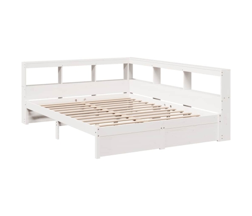 Cama con estantería sin colchón madera maciza blanca 140x190 cm