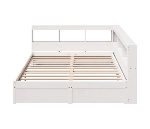 Cama con estantería sin colchón madera maciza blanca 140x190 cm