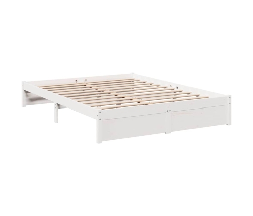 Cama con estantería sin colchón madera maciza blanca 140x190 cm