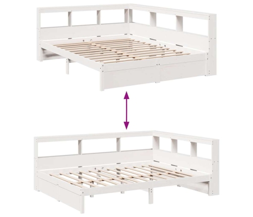 Cama con estantería sin colchón madera maciza blanca 140x190 cm