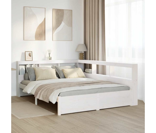 Cama con estantería sin colchón madera maciza blanca 140x190 cm