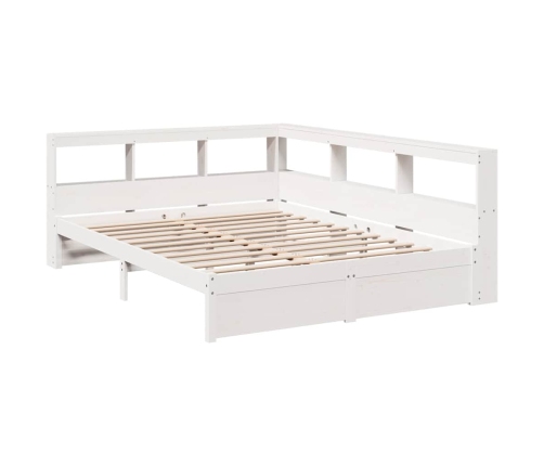 Cama con estantería sin colchón madera maciza blanca 135x190 cm