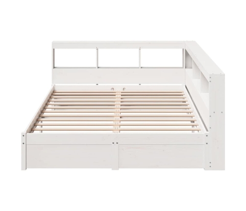 Cama con estantería sin colchón madera maciza blanca 135x190 cm