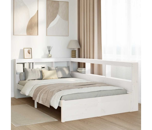 Cama con estantería sin colchón madera maciza blanca 120x190 cm