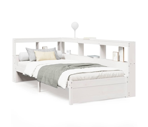 Cama con estantería sin colchón madera maciza blanca 75x190 cm