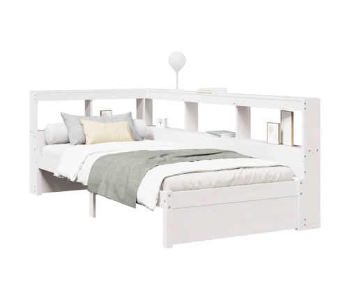 Cama con estantería sin colchón madera maciza blanca 75x190 cm