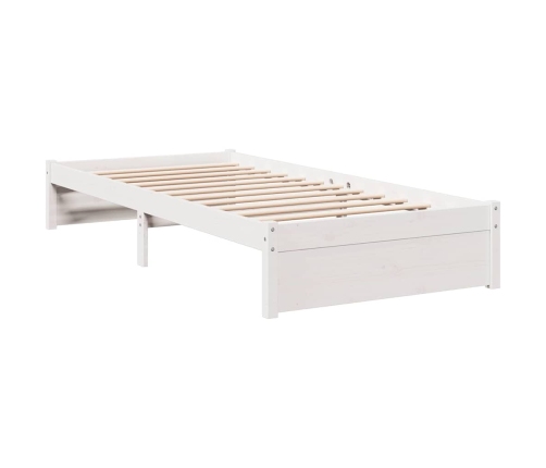 Cama con estantería sin colchón madera maciza blanca 75x190 cm