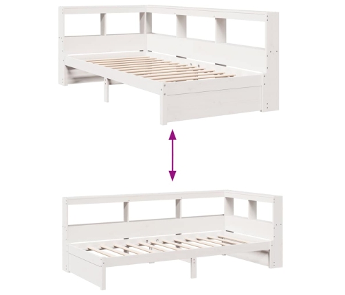 Cama con estantería sin colchón madera maciza blanca 75x190 cm