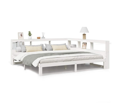 Cama con estantería sin colchón madera maciza blanca 200x200 cm