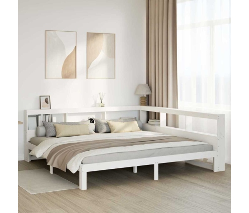 Cama con estantería sin colchón madera maciza blanca 200x200 cm