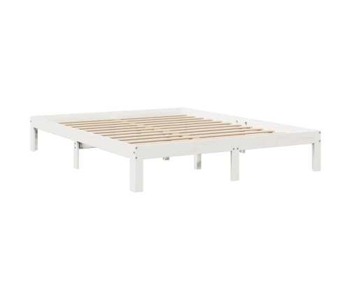 Cama con estantería sin colchón madera maciza blanca 150x200 cm