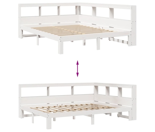 Cama con estantería sin colchón madera maciza blanca 150x200 cm