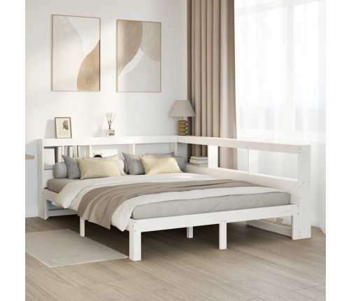 Cama con estantería sin colchón madera maciza blanca 150x200 cm